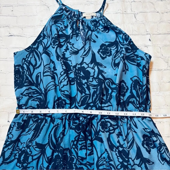 LOFT Long Maxi Dress Women’s Large Blue Hawaiian Tropical Floral Halter Resort - Picture 8 of 9